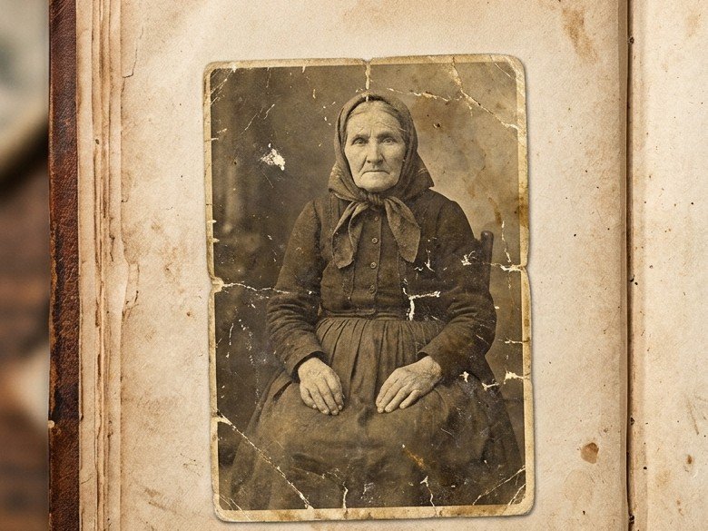 Retrato antiguo dañado, con arañazos y manchas, antes de restaurar
